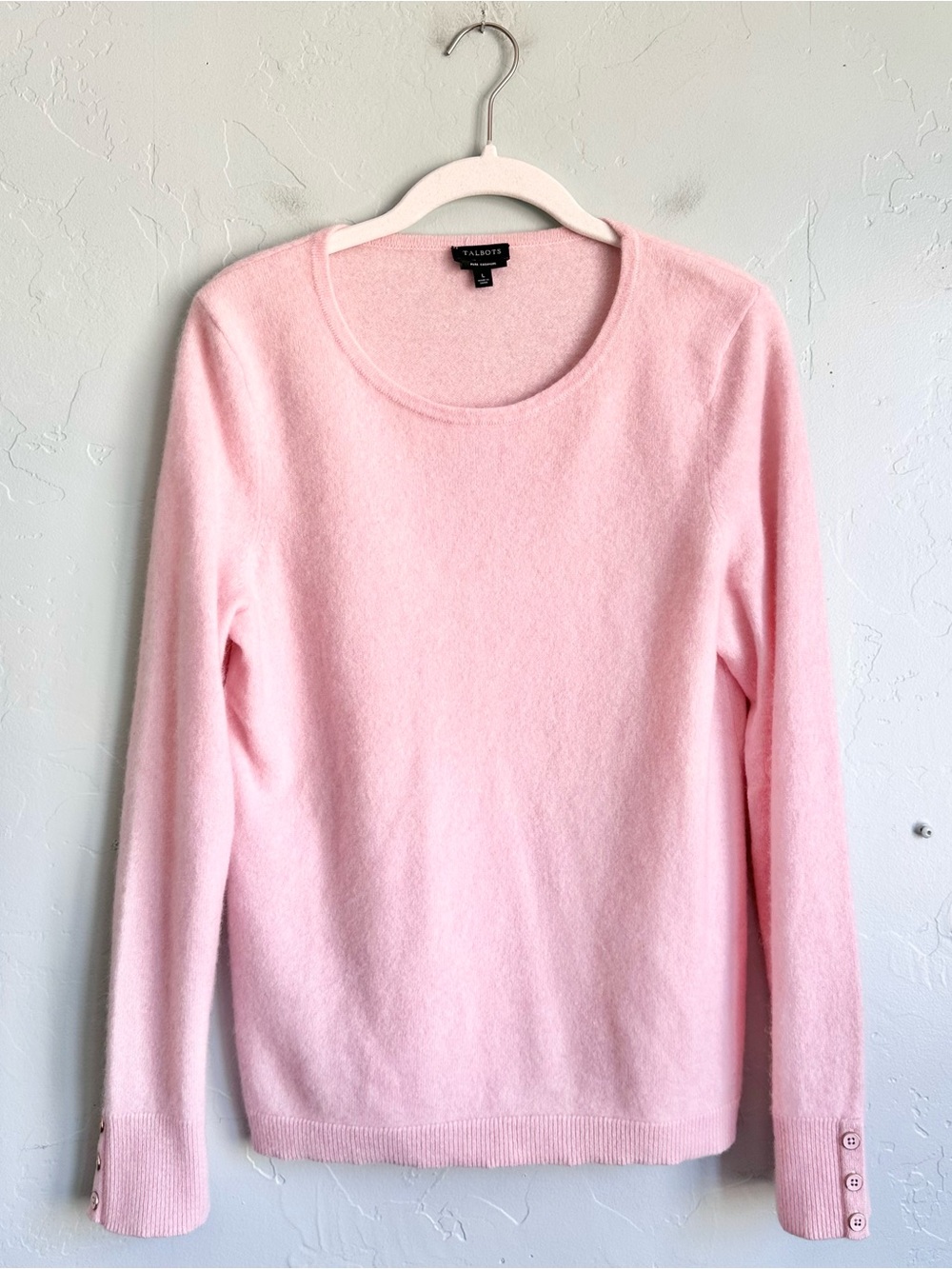 Talbots Light Pink Crewneck Sweater with Cuff Buttons